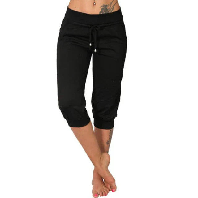 Pantalones Capri de Mujer con Cordón Ajustable y Cintura Elástica
