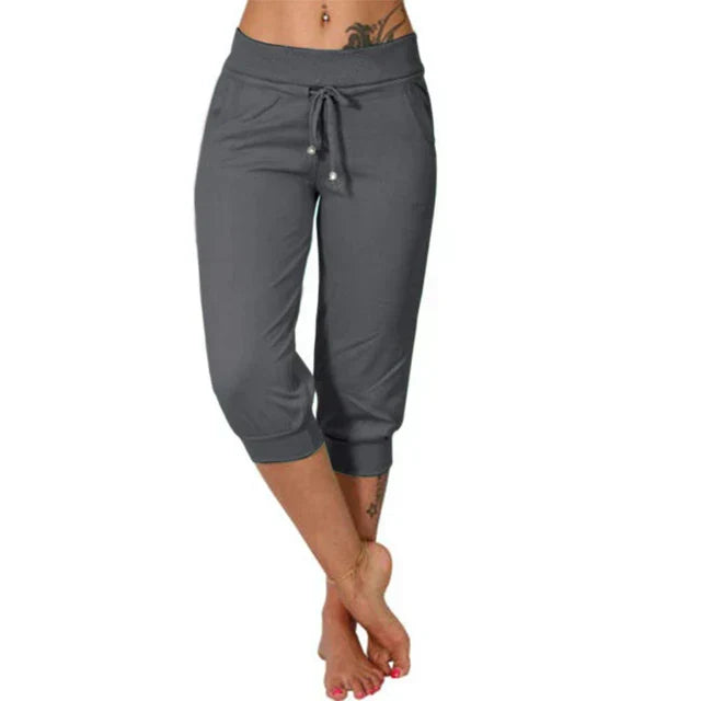 Pantalones Capri de Mujer con Cordón Ajustable y Cintura Elástica