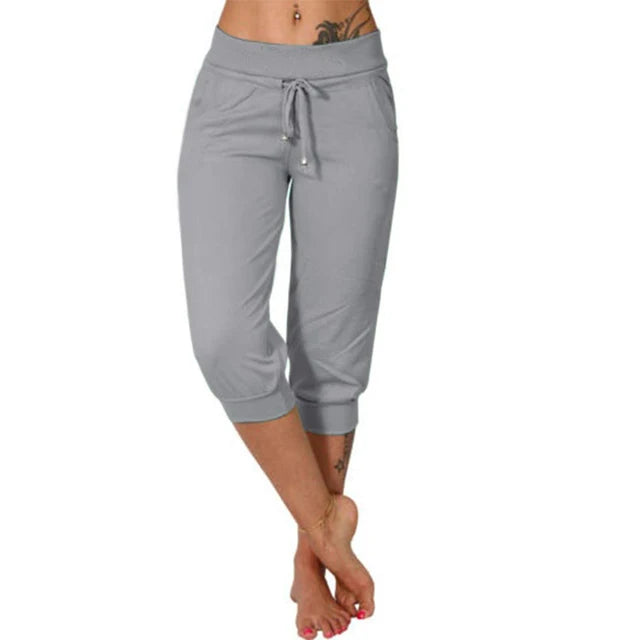 Pantalones Capri de Mujer con Cordón Ajustable y Cintura Elástica