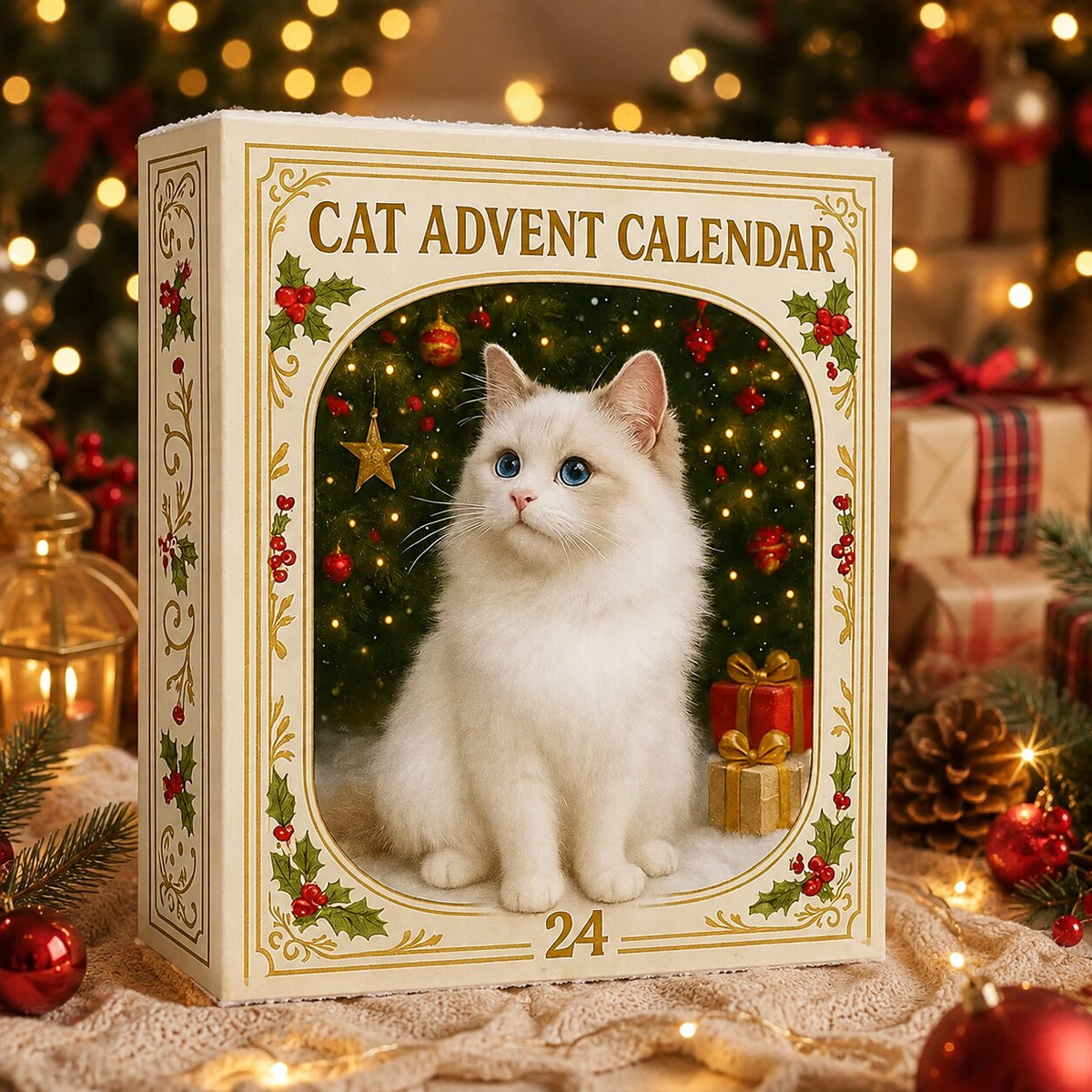 Adventní kalendář pro kočky s 24 dekorativními vánočními ozdobami s koťátky