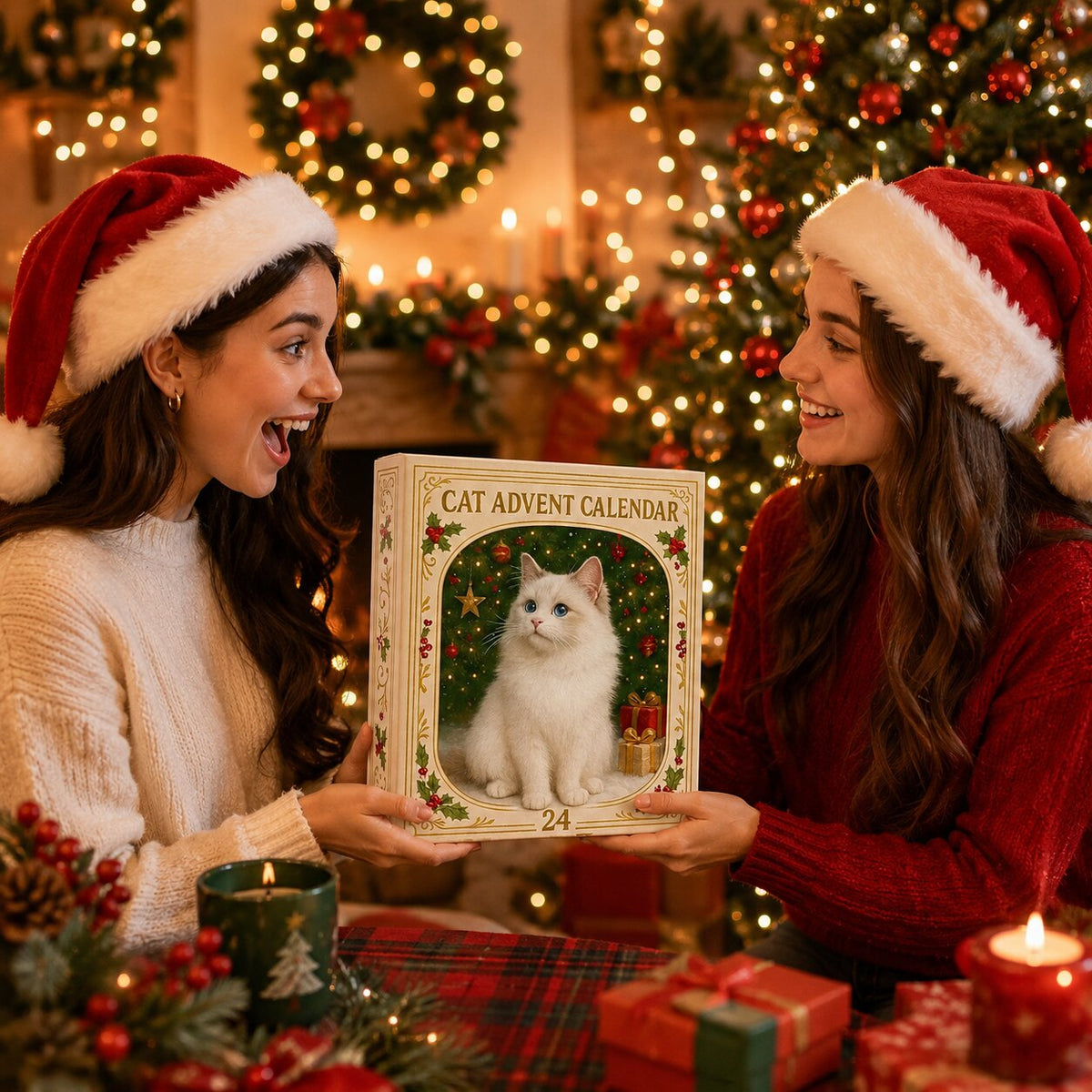 Adventní kalendář pro kočky s 24 dekorativními vánočními ozdobami s koťátky