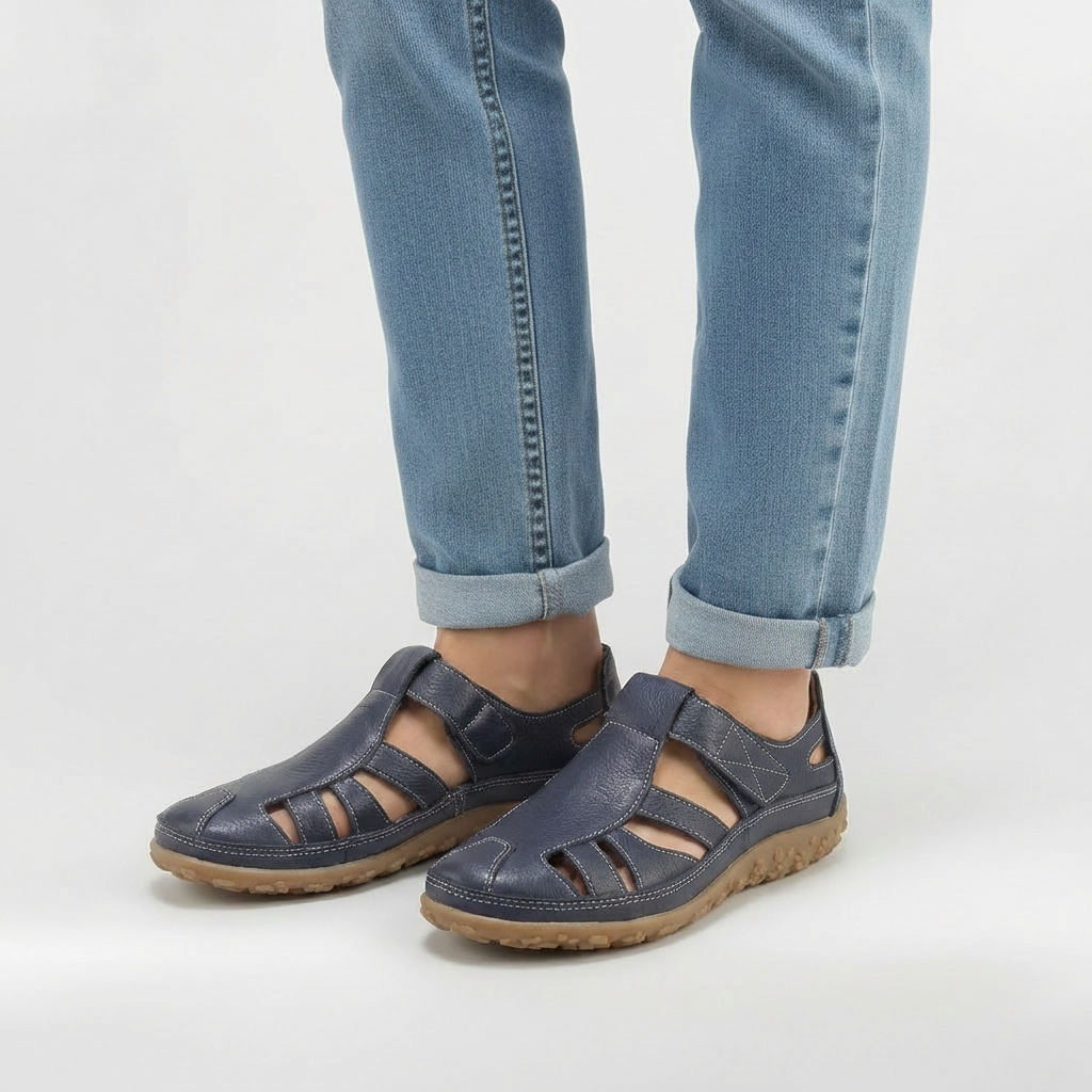 Sandalias Cerradas para Mujer Zapatos de Cuero con Tiras y Suela de Gran Confort