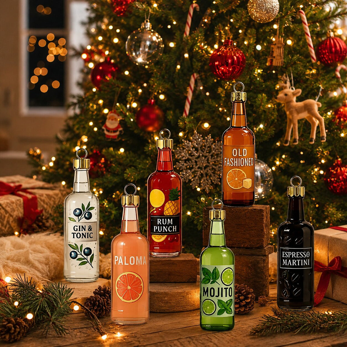 Calendario de Adviento con 24 Adornos Decorativos de Botellas de Cóctel