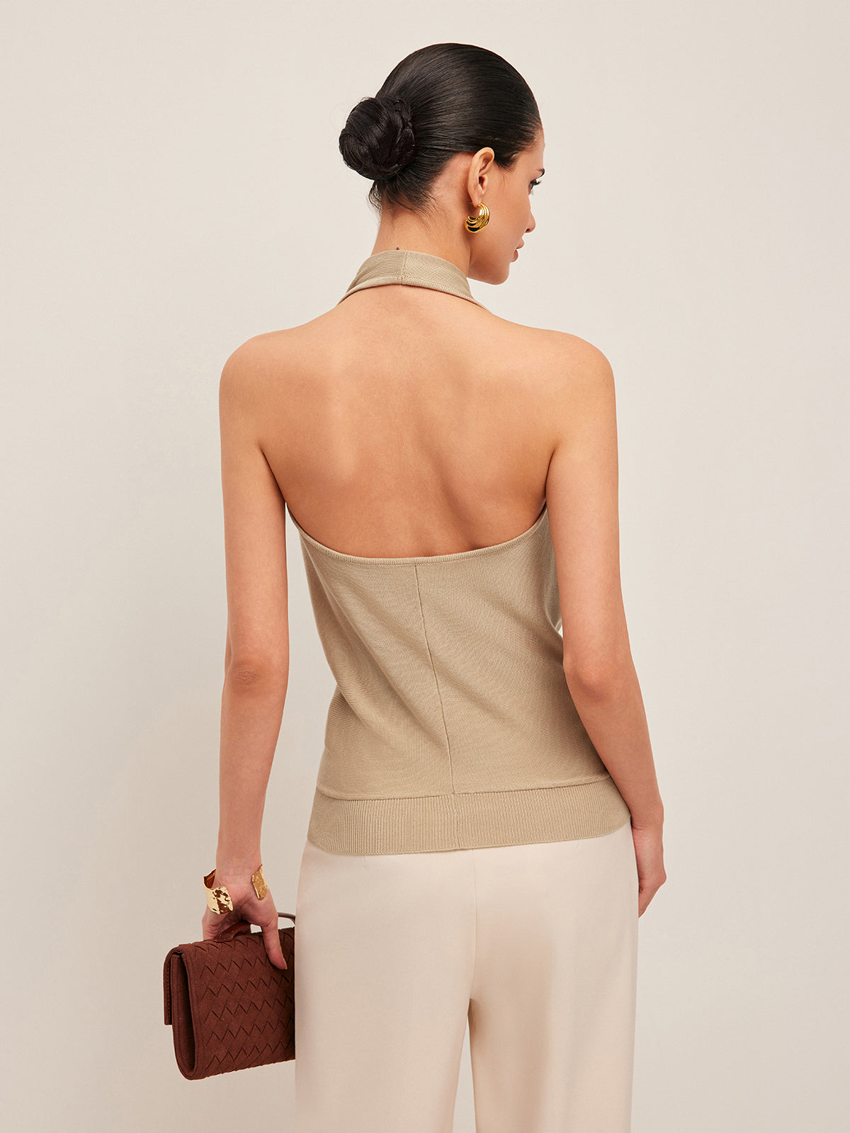 Top halter mujer cuello vuelto | blusa punto sin mangas para eventos