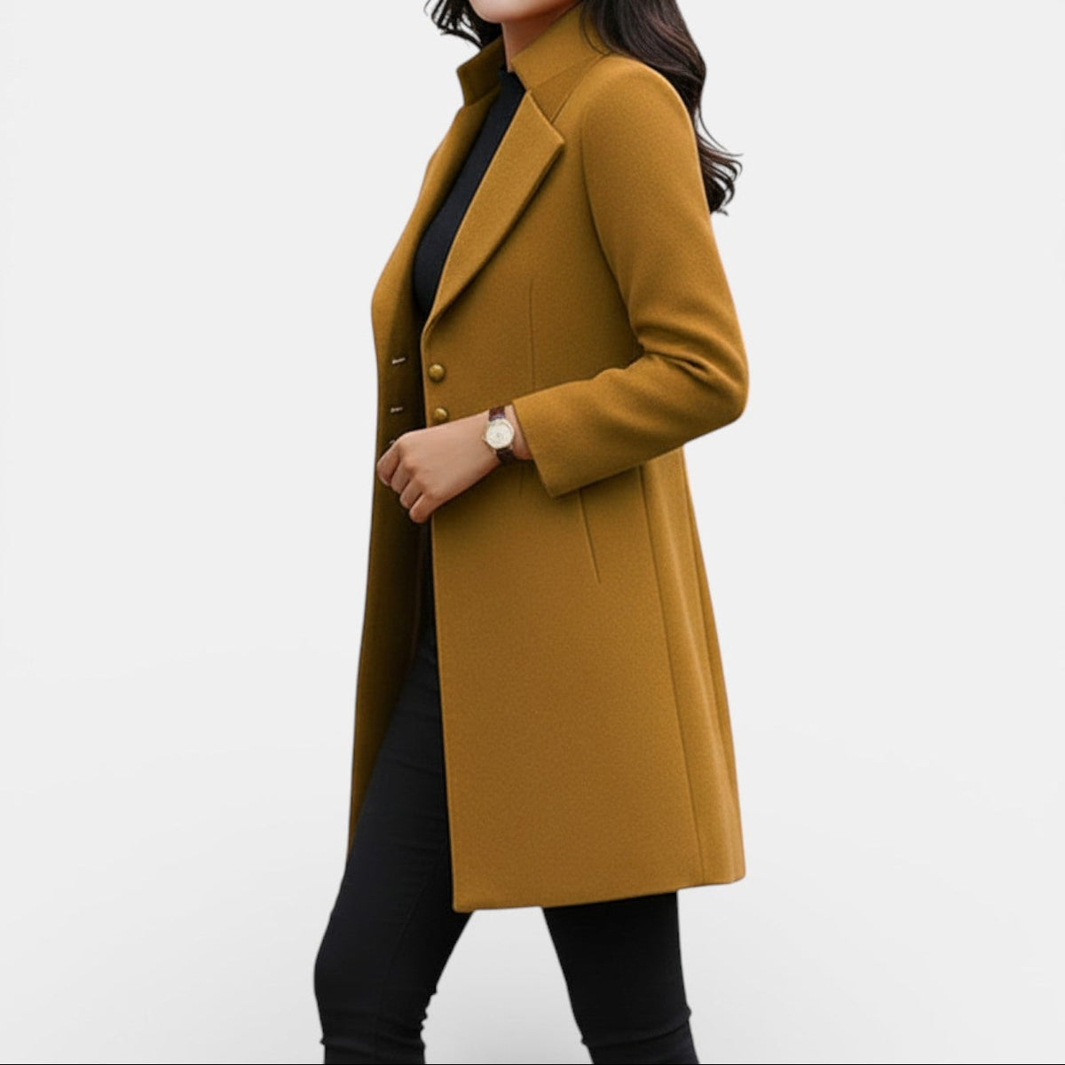 Abrigo Largo de Mujer con Corte Entallado y Diseño Clásico Atemporal