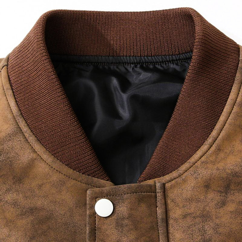 Chaqueta Bomber de Ante para Hombre con Puños Ribeteados y Corte Entallado