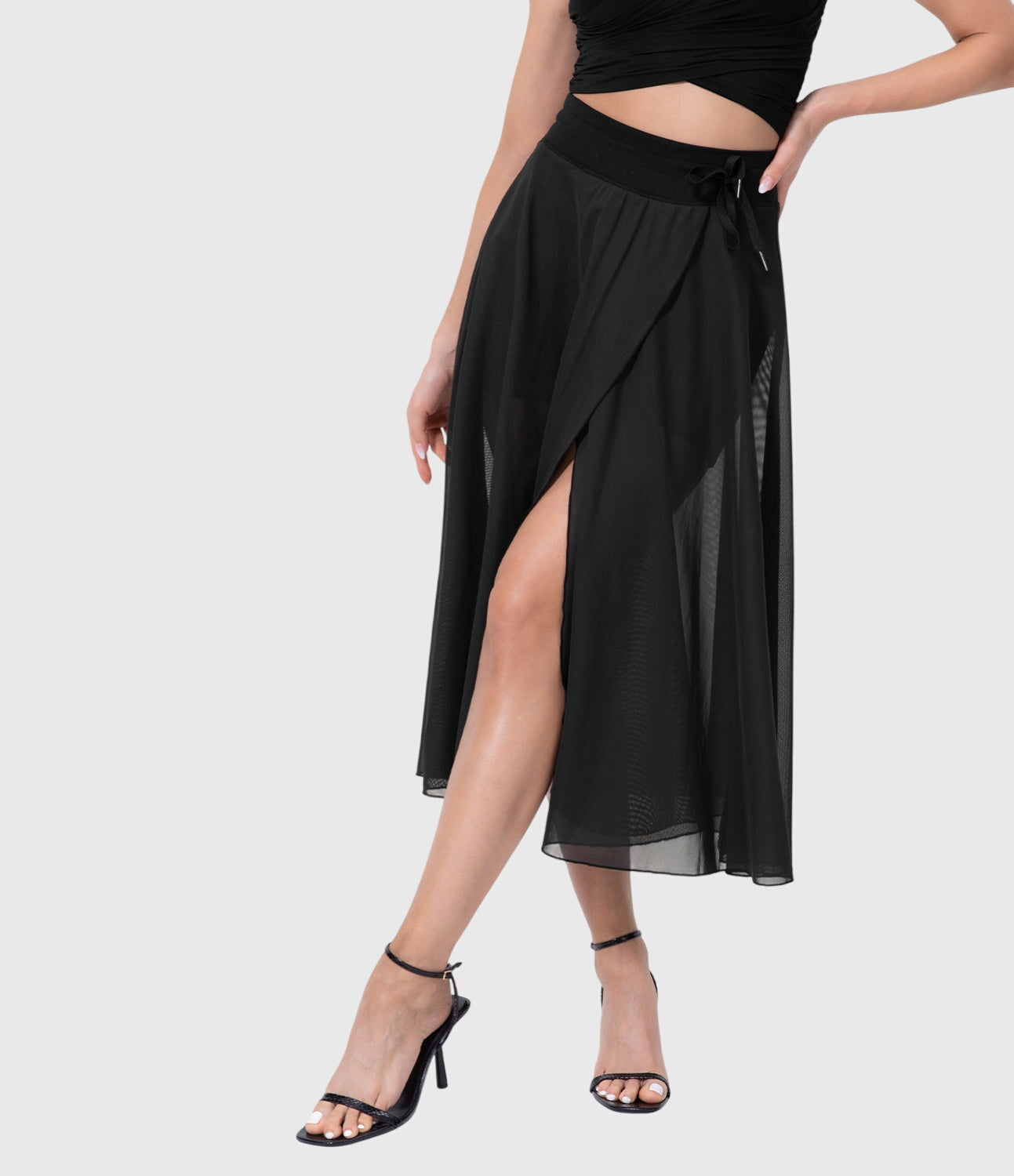 Falda Midi Acampanada de Talle Alto para Mujer con Cordón Ajustable