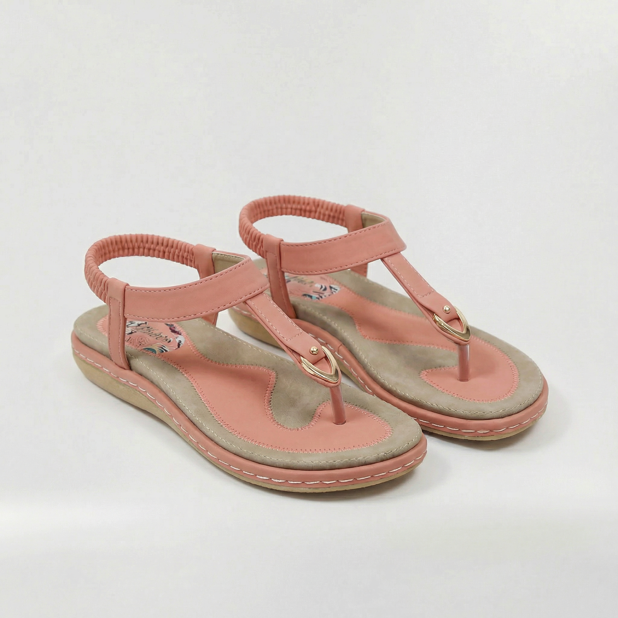 Sandalias Planas para Mujer Chanclas con Tira Elástica y Adorno Metálico