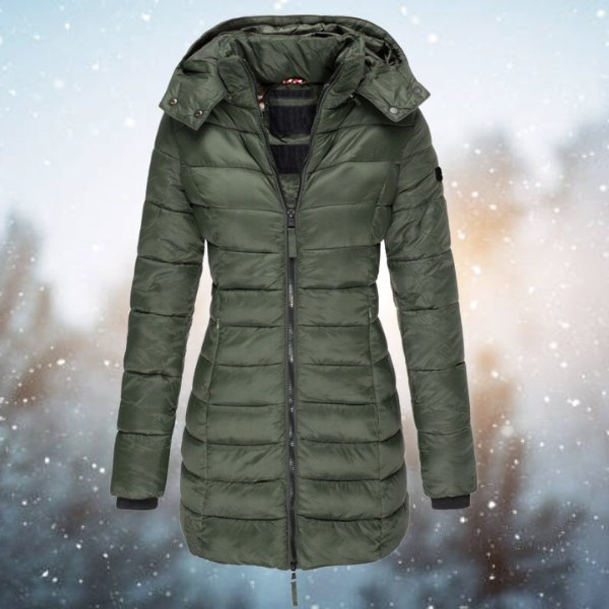 Chaqueta Acolchada para Mujer con Capucha Desmontable y Corte Entallado