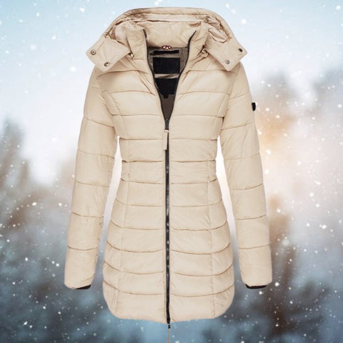 Chaqueta Acolchada para Mujer con Capucha Desmontable y Corte Entallado