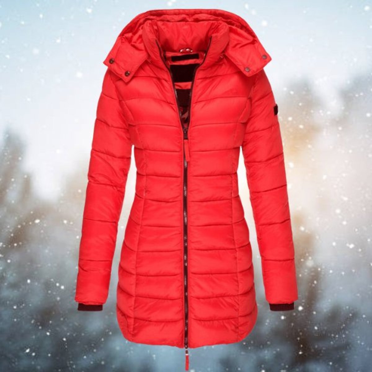 Chaqueta Acolchada para Mujer con Capucha Desmontable y Corte Entallado