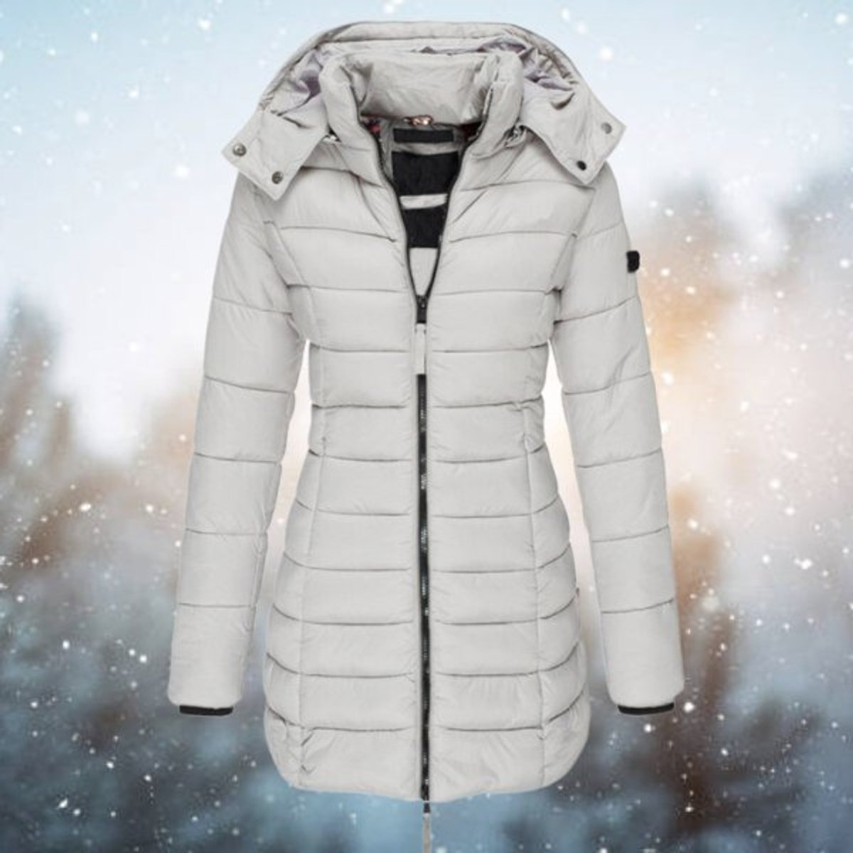 Chaqueta Acolchada para Mujer con Capucha Desmontable y Corte Entallado