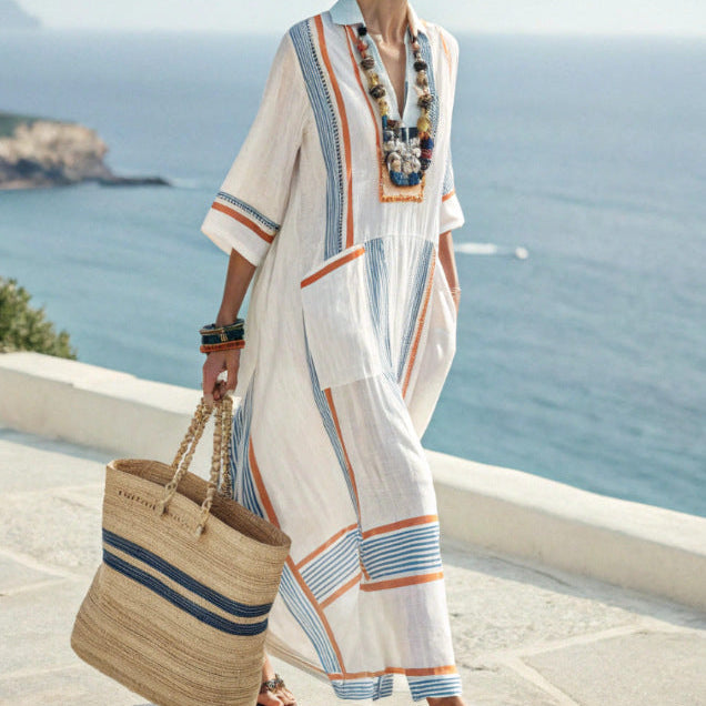 Vestido kimono largo de rayas para mujer — playa