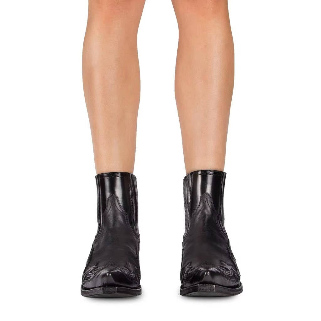 Botas Vaqueras de Mujer Botines Estilo Cowboy con Bordado y Punta Fina de Cuero PU