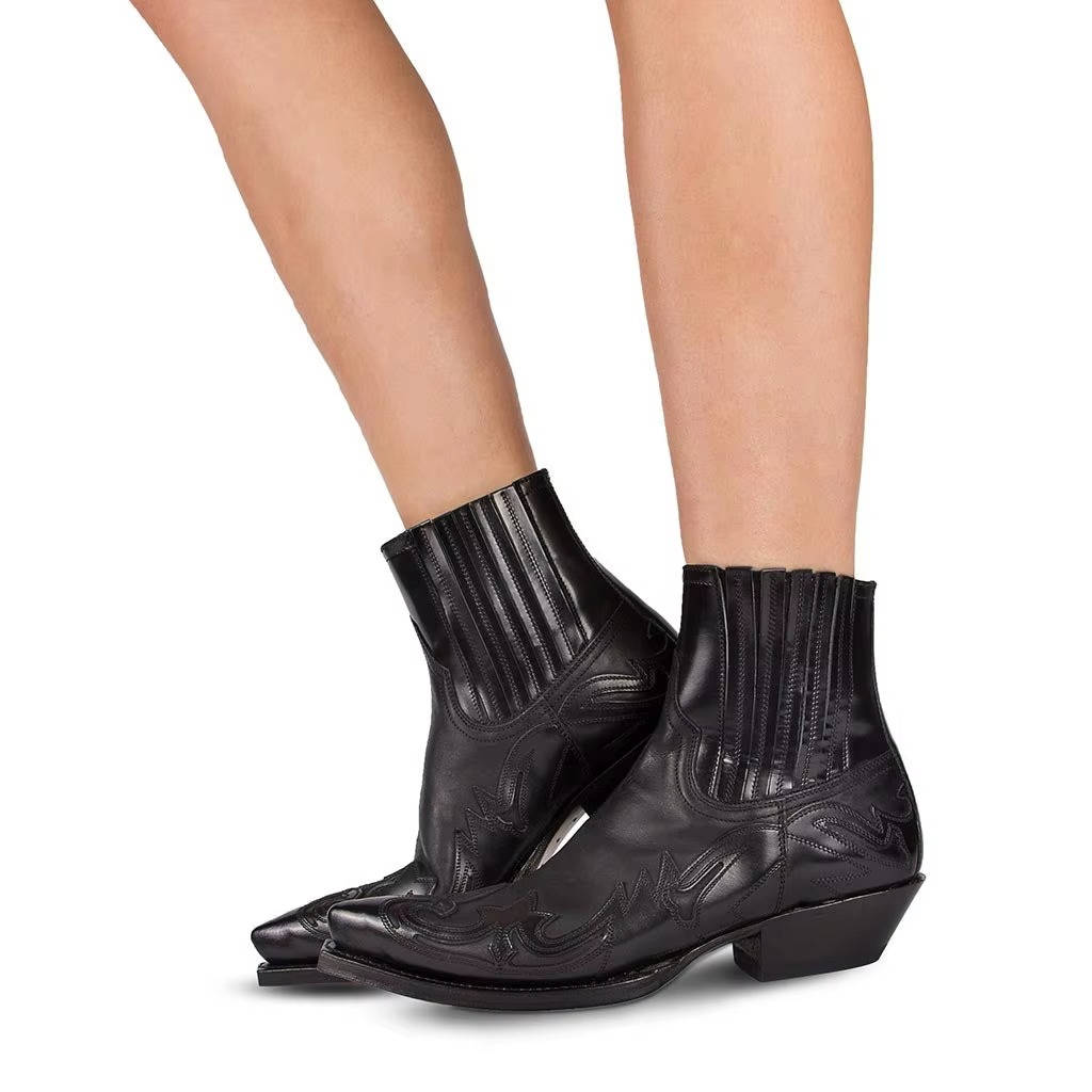 Botas Vaqueras de Mujer Botines Estilo Cowboy con Bordado y Punta Fina de Cuero PU