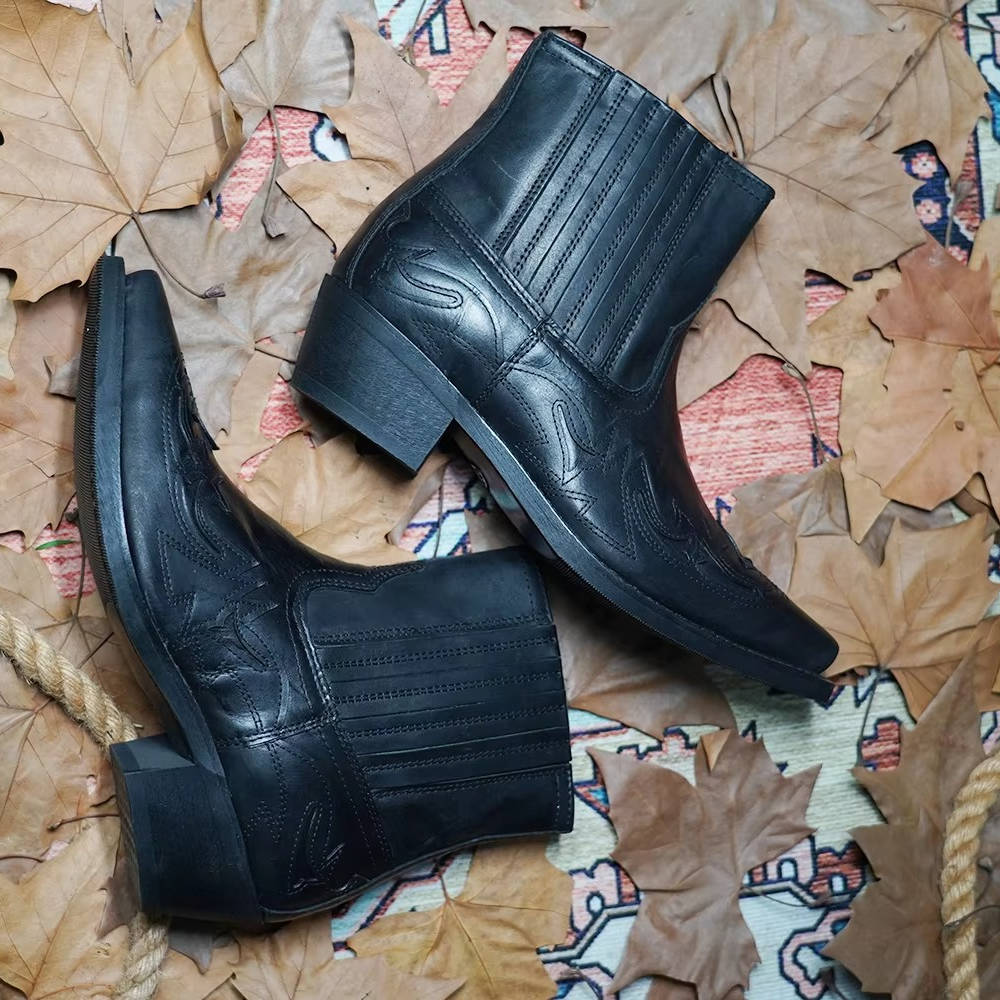 Botas Vaqueras de Mujer Botines Estilo Cowboy con Bordado y Punta Fina de Cuero PU
