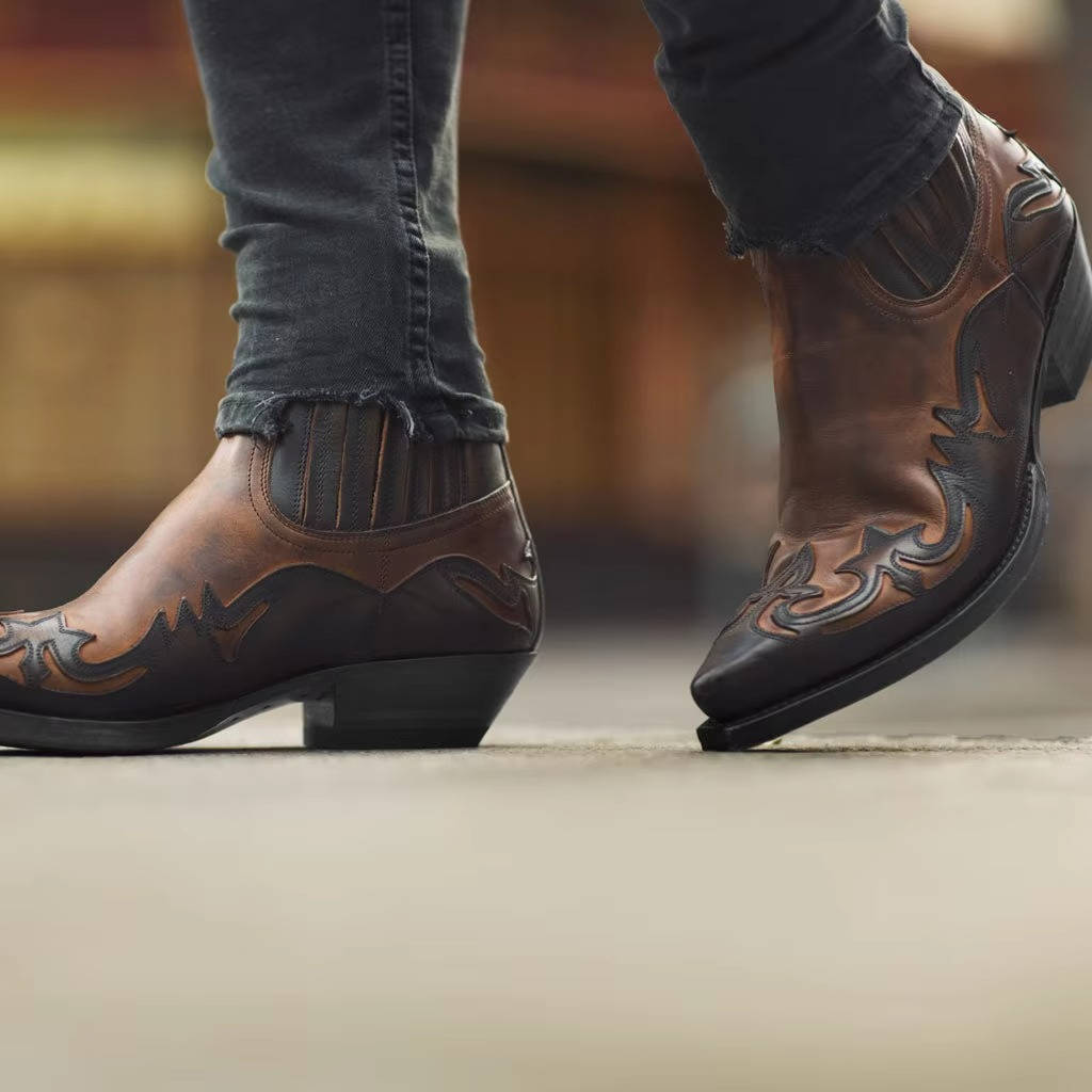 Botas Vaqueras de Mujer Botines Estilo Cowboy con Bordado y Punta Fina de Cuero PU