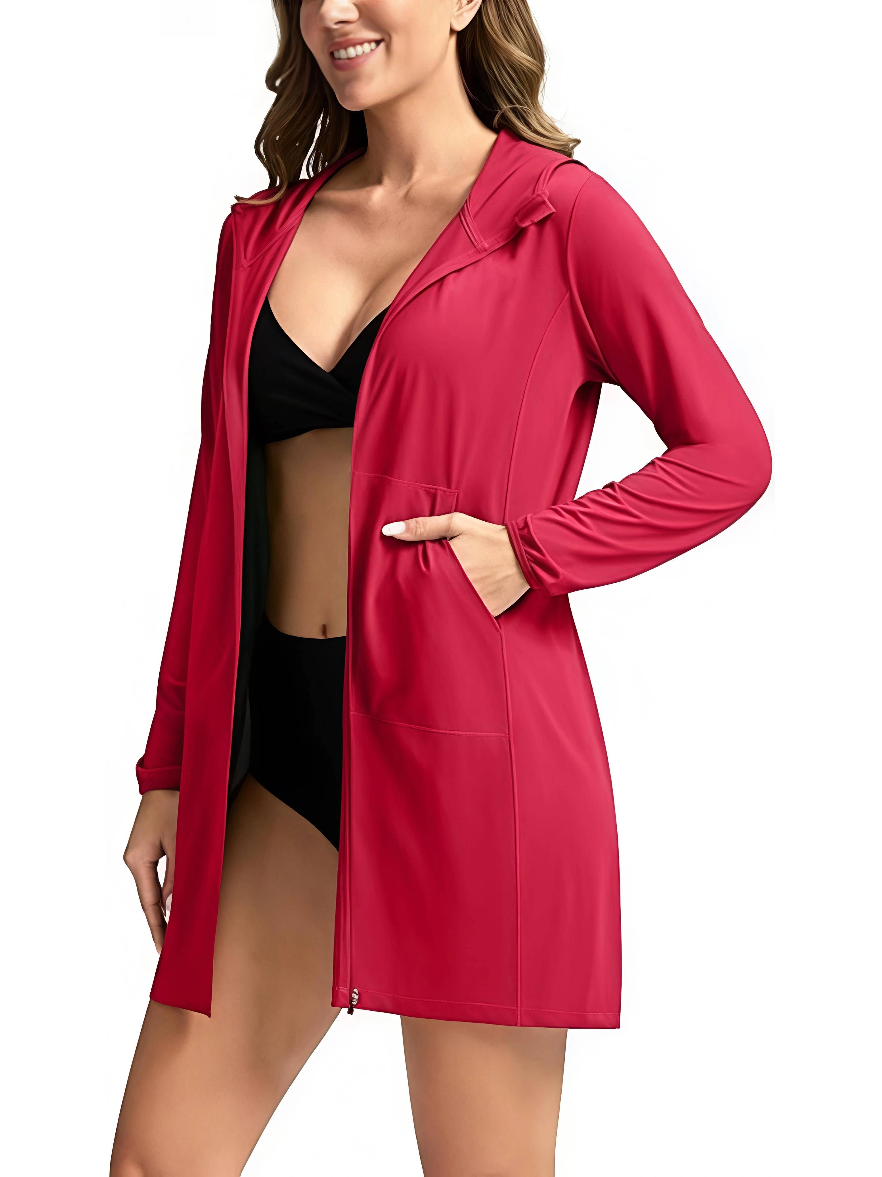 Sudadera con Capucha UPF 50+ para Mujer Protección Solar Beach Cover Up con Cremallera