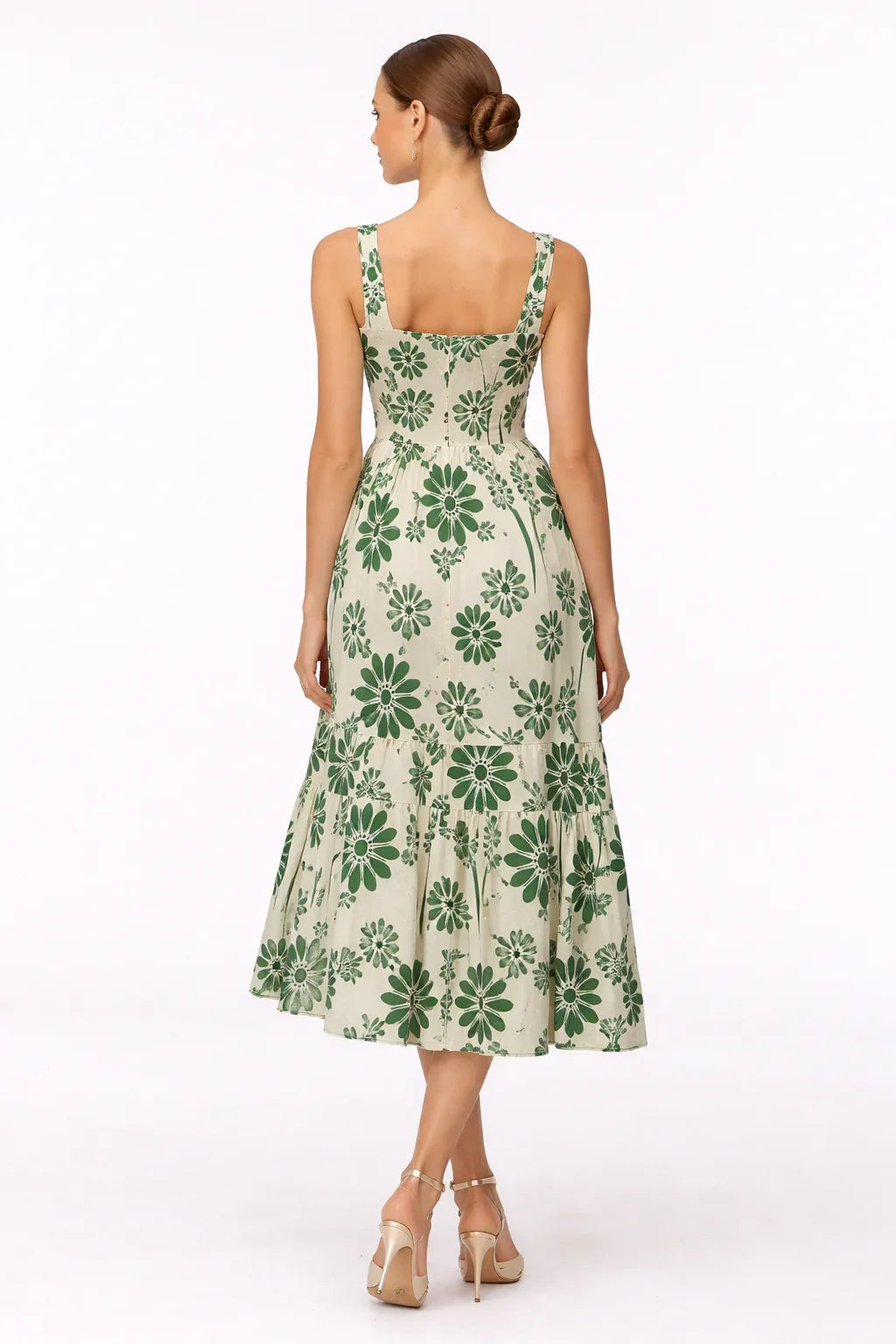 Vestido maternidad midi flores tirantes fruncido