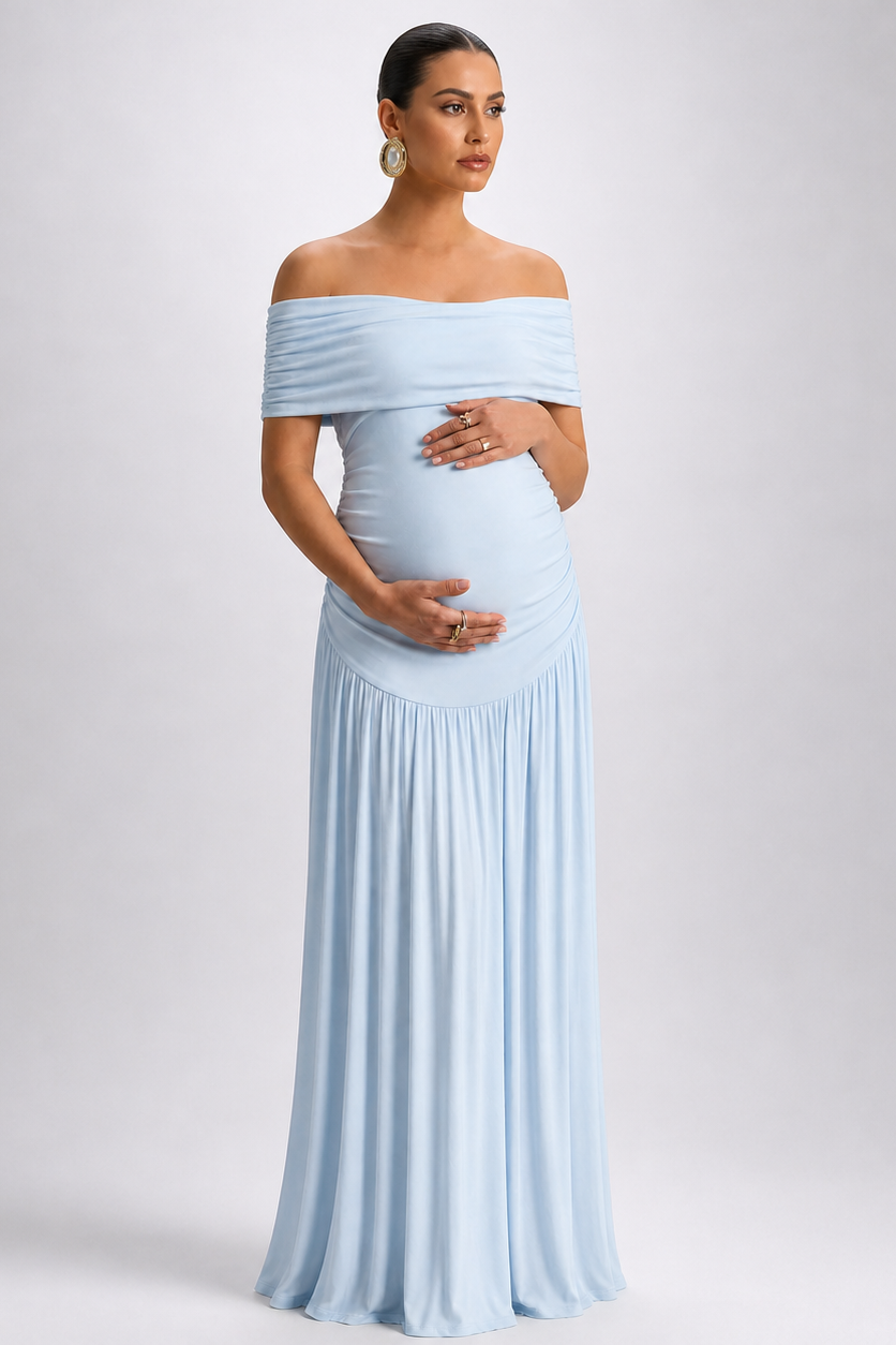 Vestido maternidad hombros descubiertos largo elegante