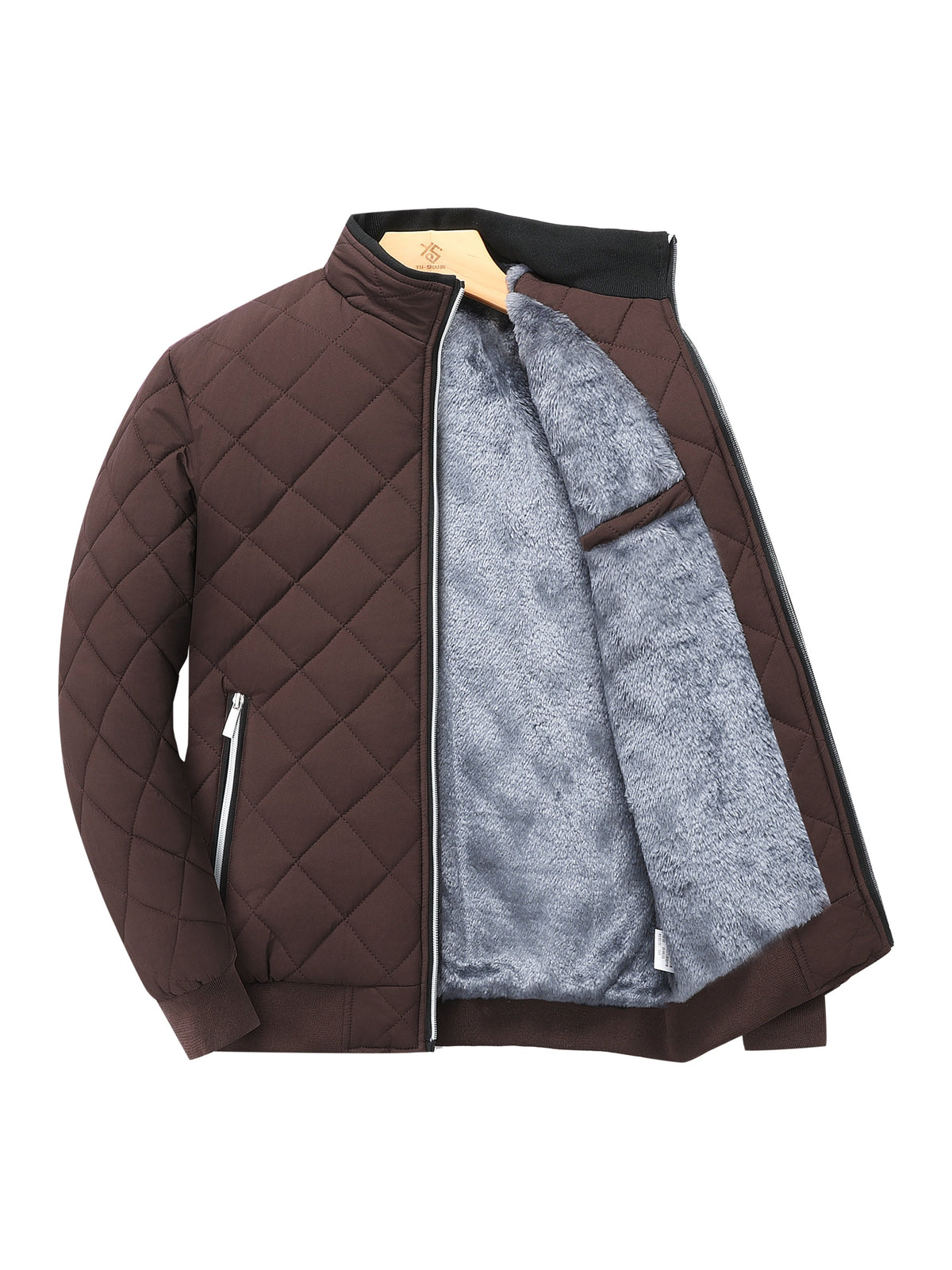 Veste matelassée en polyester pour homme avec col montant et fermeture à glissière