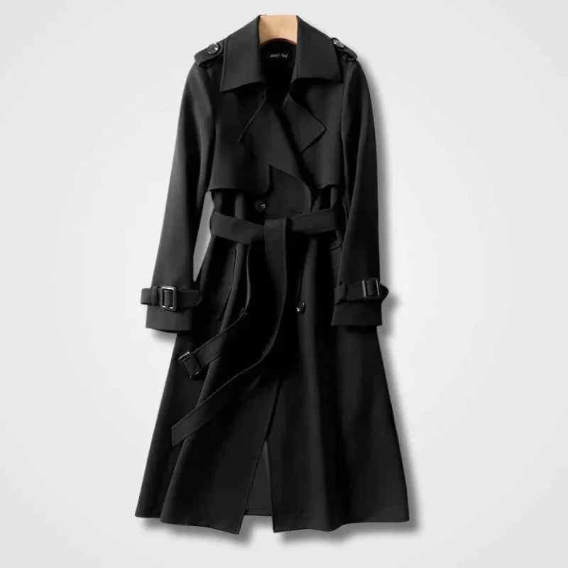 Gabardina de Mujer con Cinturón y Cuello Clásico de Largo a la Rodilla