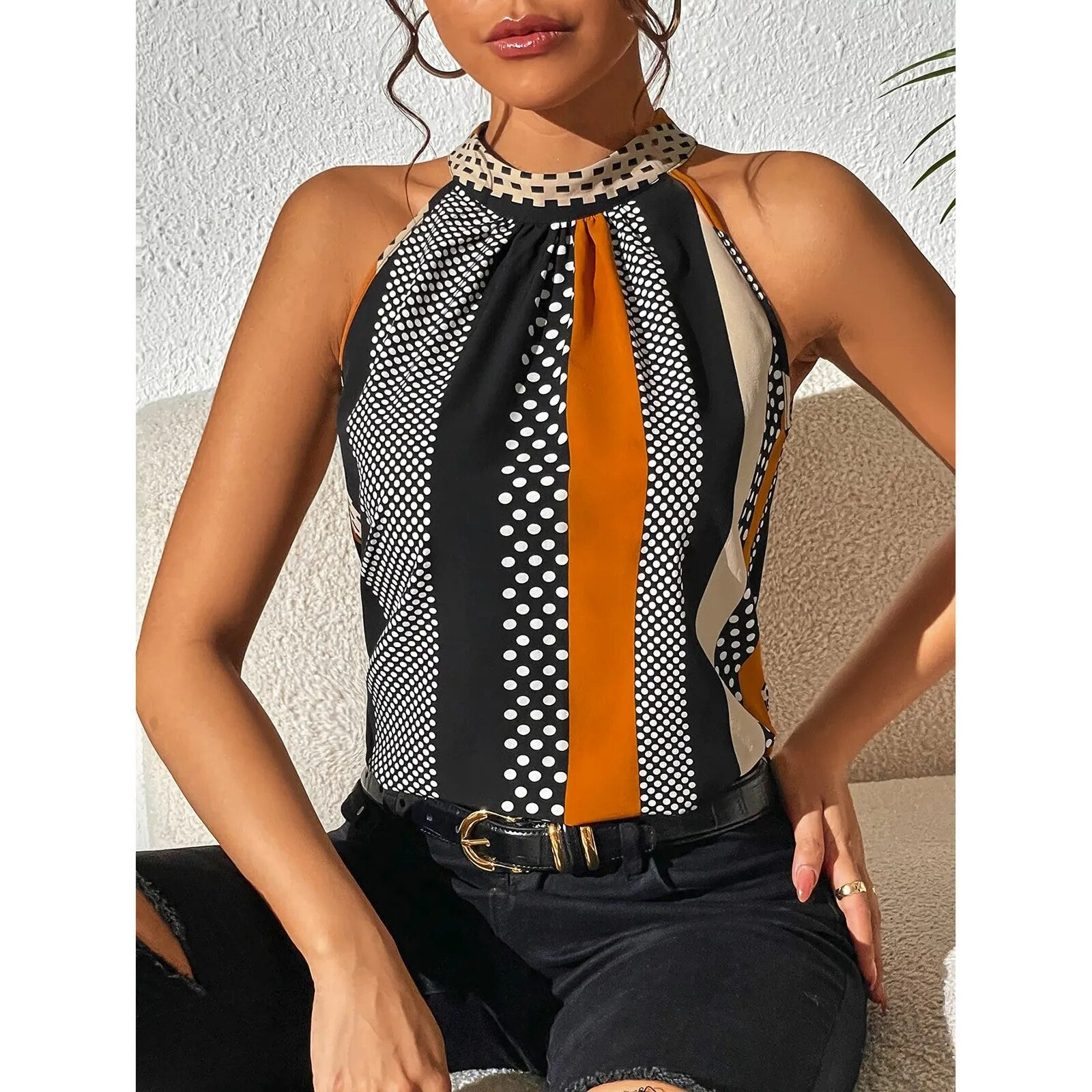 Top halter mujer con estampado | blusa sin mangas para diario