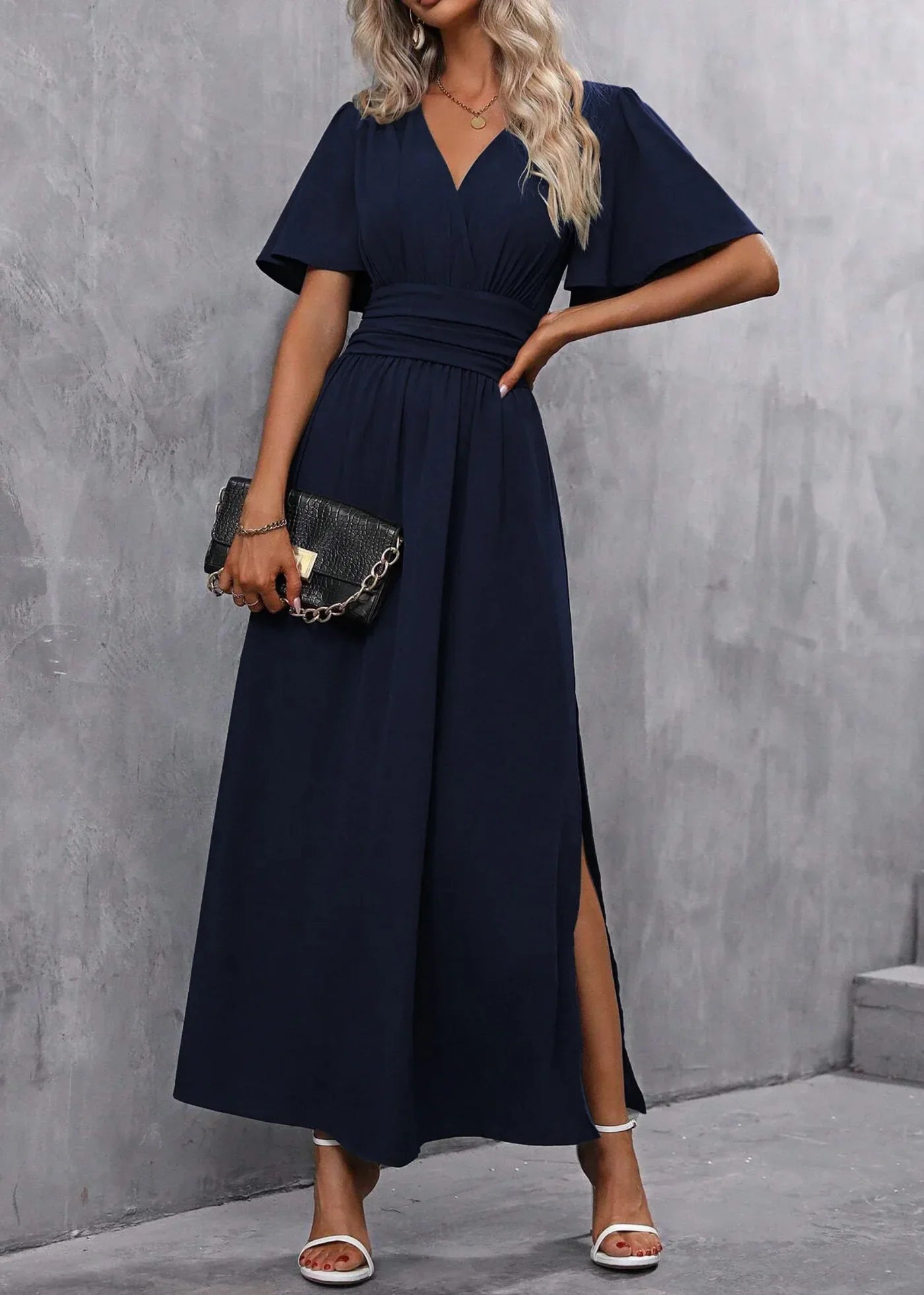Vestido largo para mujer - escote en V con abertura - cena solemne