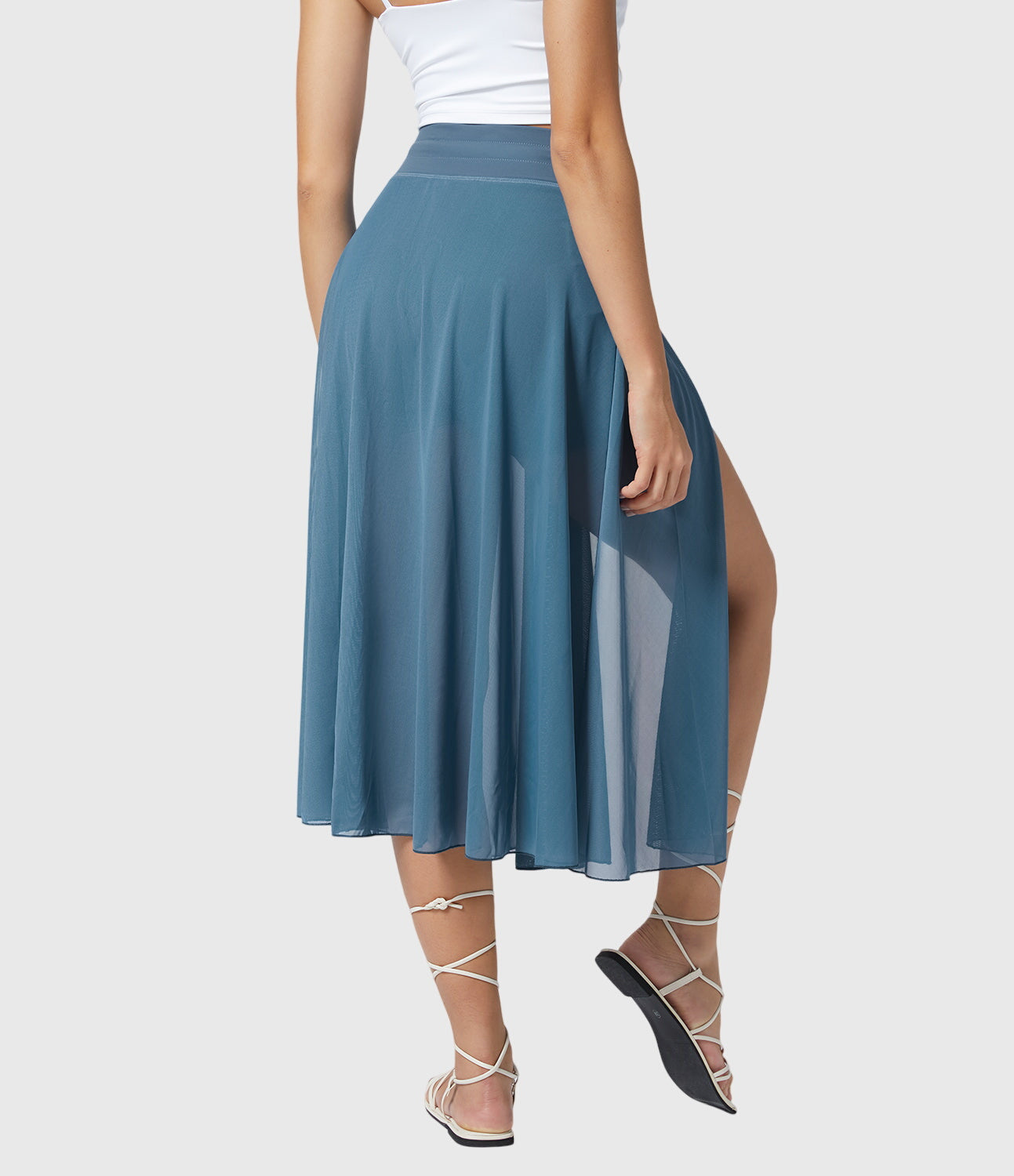 Falda Midi Acampanada de Talle Alto para Mujer con Cordón Ajustable