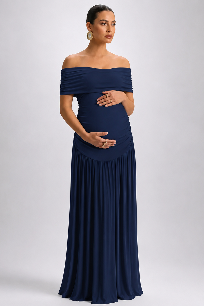 Vestido maternidad hombros descubiertos largo elegante