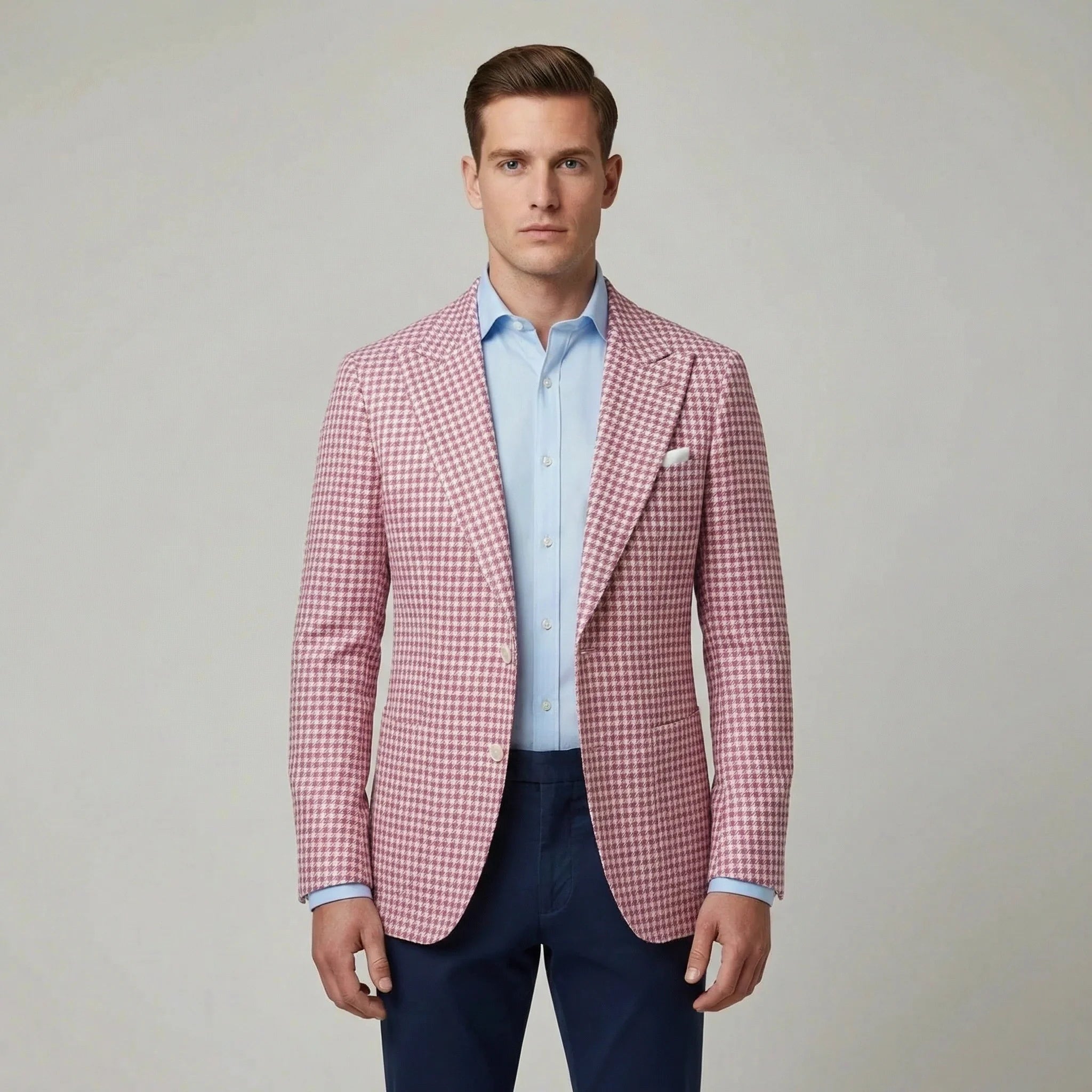 Americana de Hombre en Mezcla de Algodón con Microestampado y Solapas de Muesca