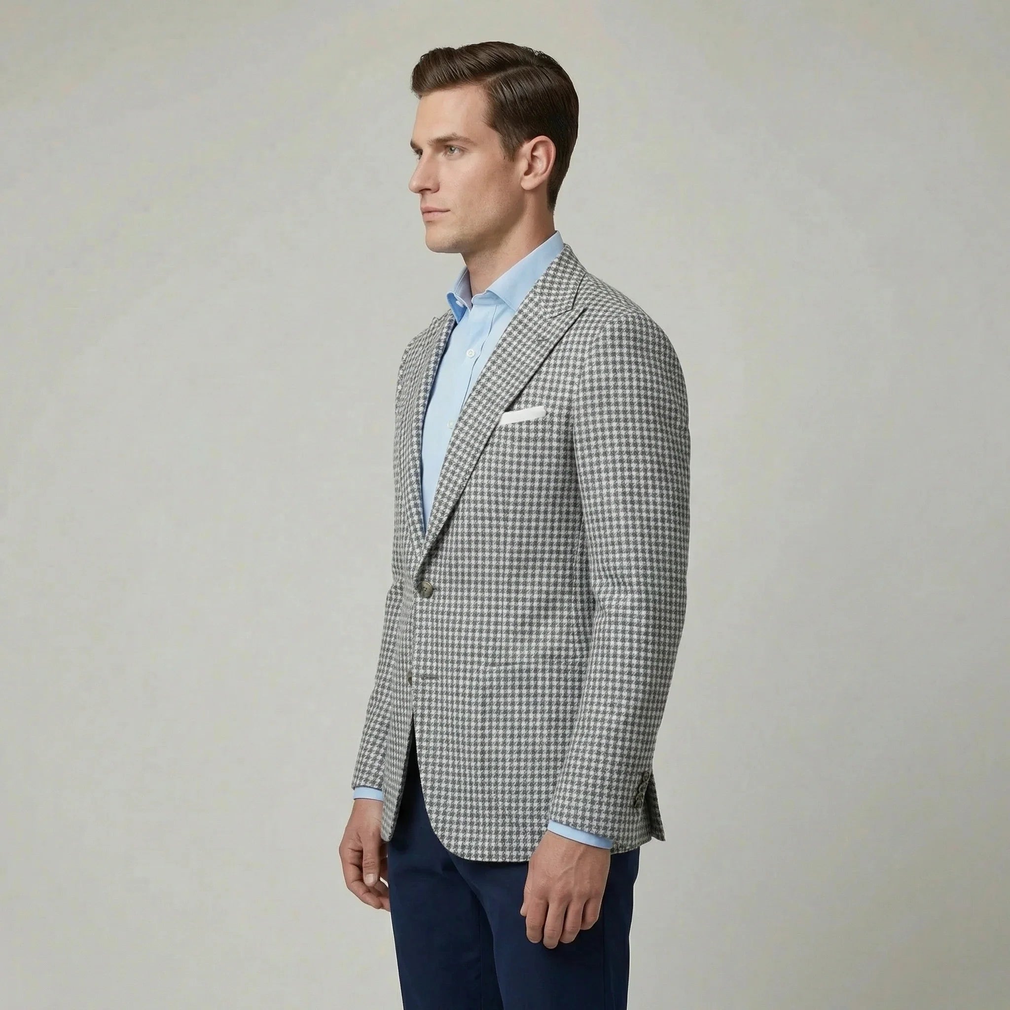 Americana de Hombre en Mezcla de Algodón con Microestampado y Solapas de Muesca