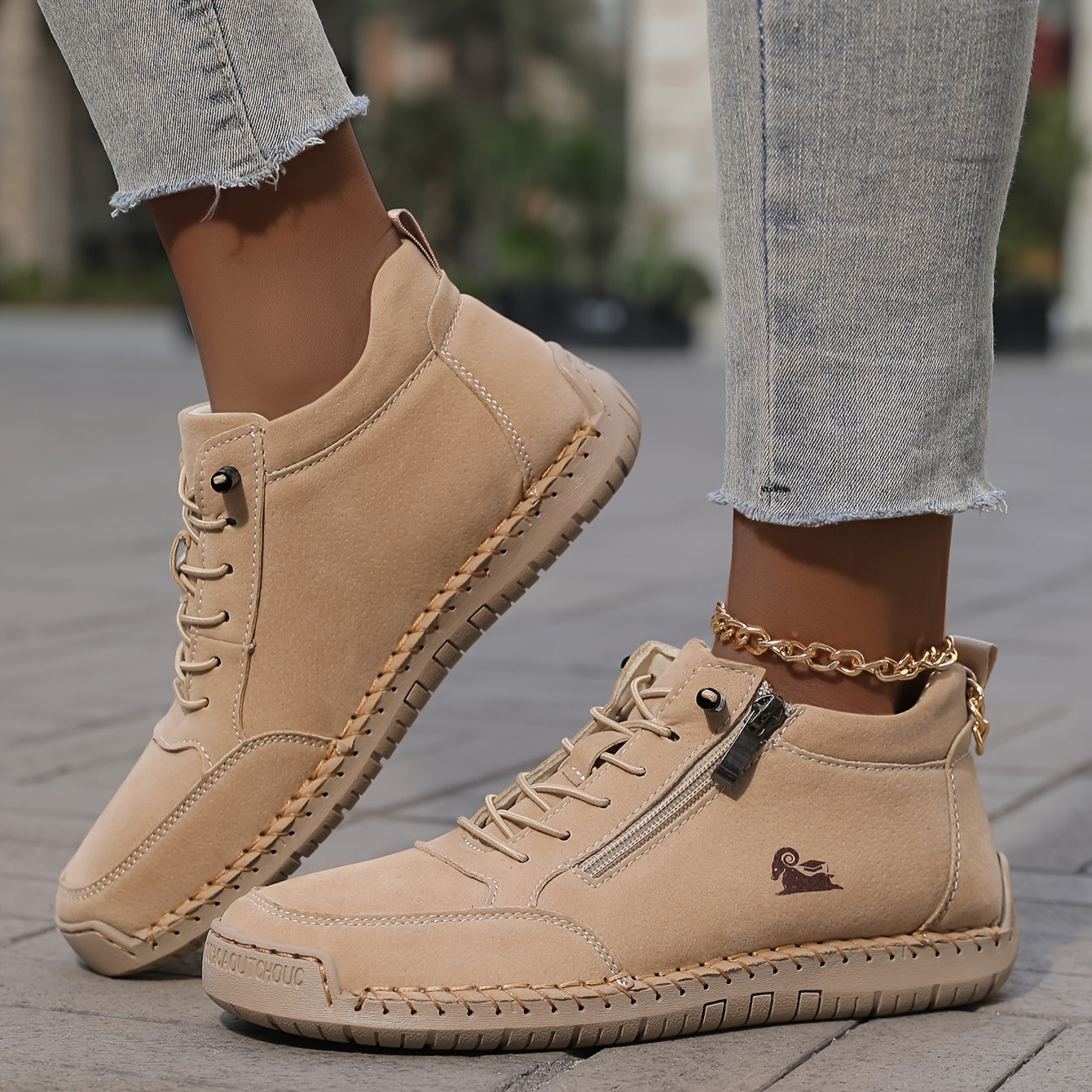 Zapatillas de Caminar para Mujer con Cierre de Cremallera y Suela Amortiguada