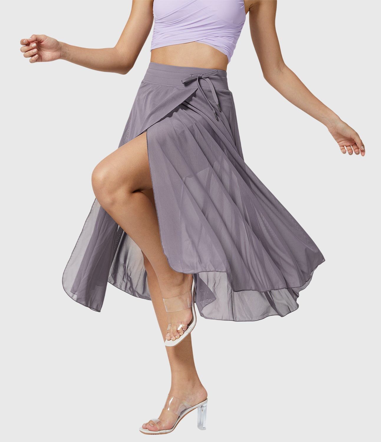 Falda Midi Acampanada de Talle Alto para Mujer con Cordón Ajustable