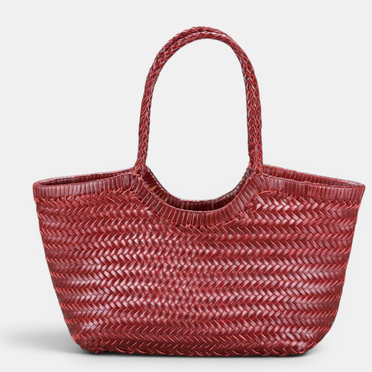 Dámská kožená shopper kabelka s tkaným designem a ručně zpracovaným povrchem