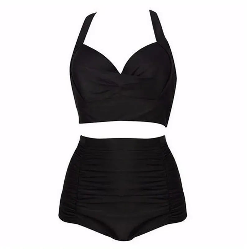 Bikini dos piezas | top halter y braga de talle alto para playa