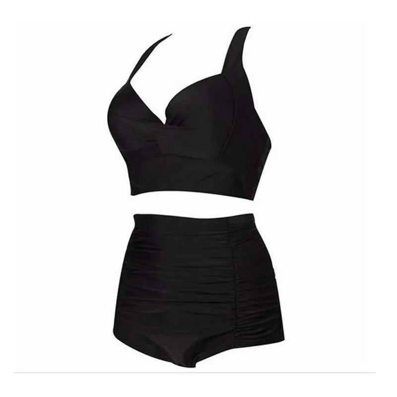 Bikini dos piezas | top halter y braga de talle alto para playa