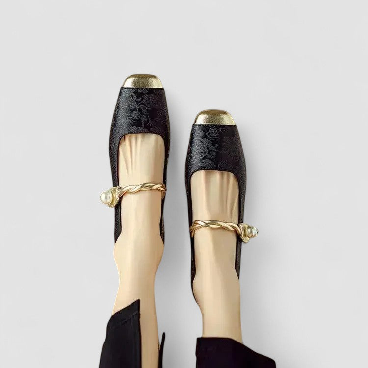 Chaussures à Talon Carré pour Femme avec Bout Carré et Strass Brillants