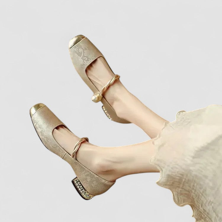 Chaussures à Talon Carré pour Femme avec Bout Carré et Strass Brillants