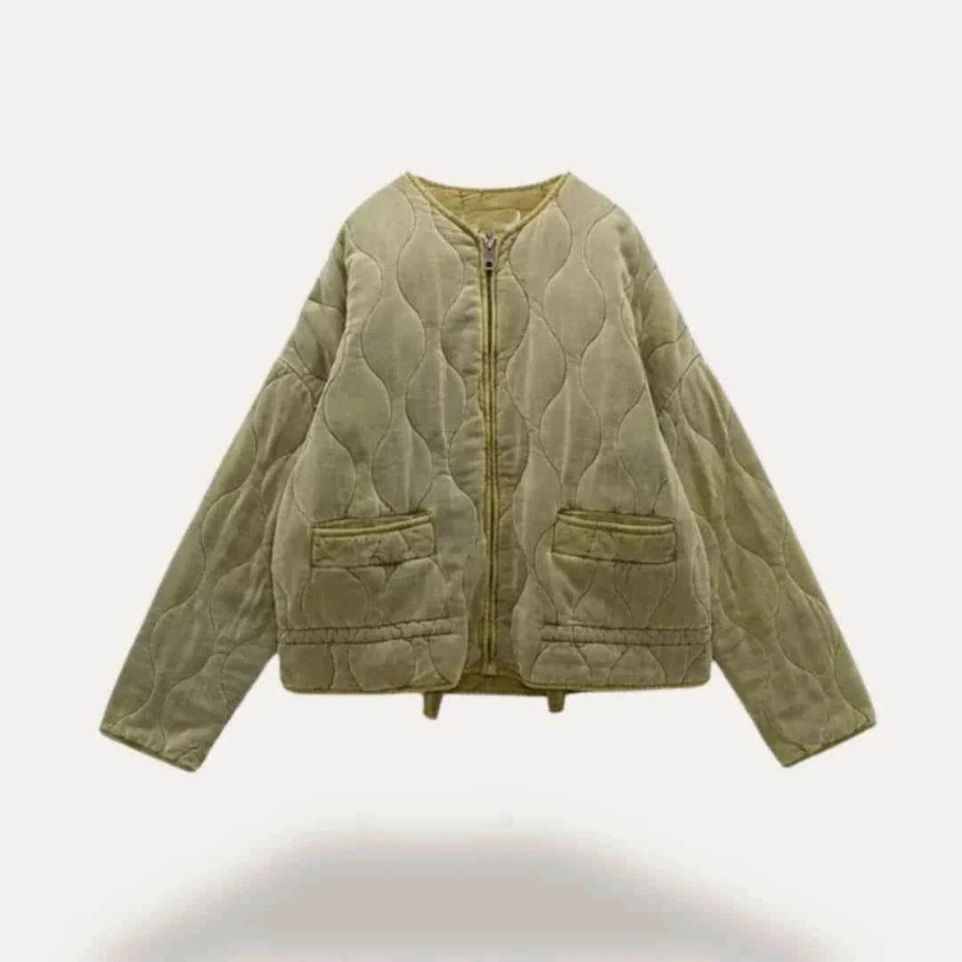 Chaqueta Acolchada para Mujer con Corte Entallado y Botonadura Oculta