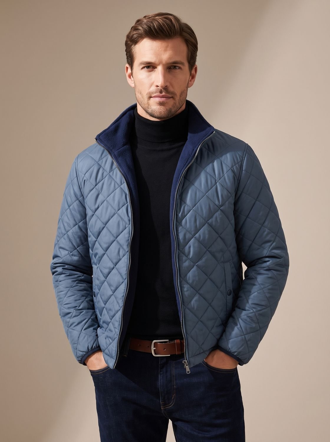 Chaqueta Acolchada de Hombre con Forro Suave y Cuello Alto Estructurado
