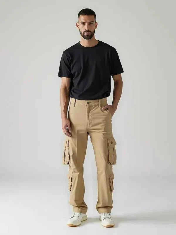 Pantalón Cargo de Hombre con Bolsillos Funcionales y Cintura Ajustable