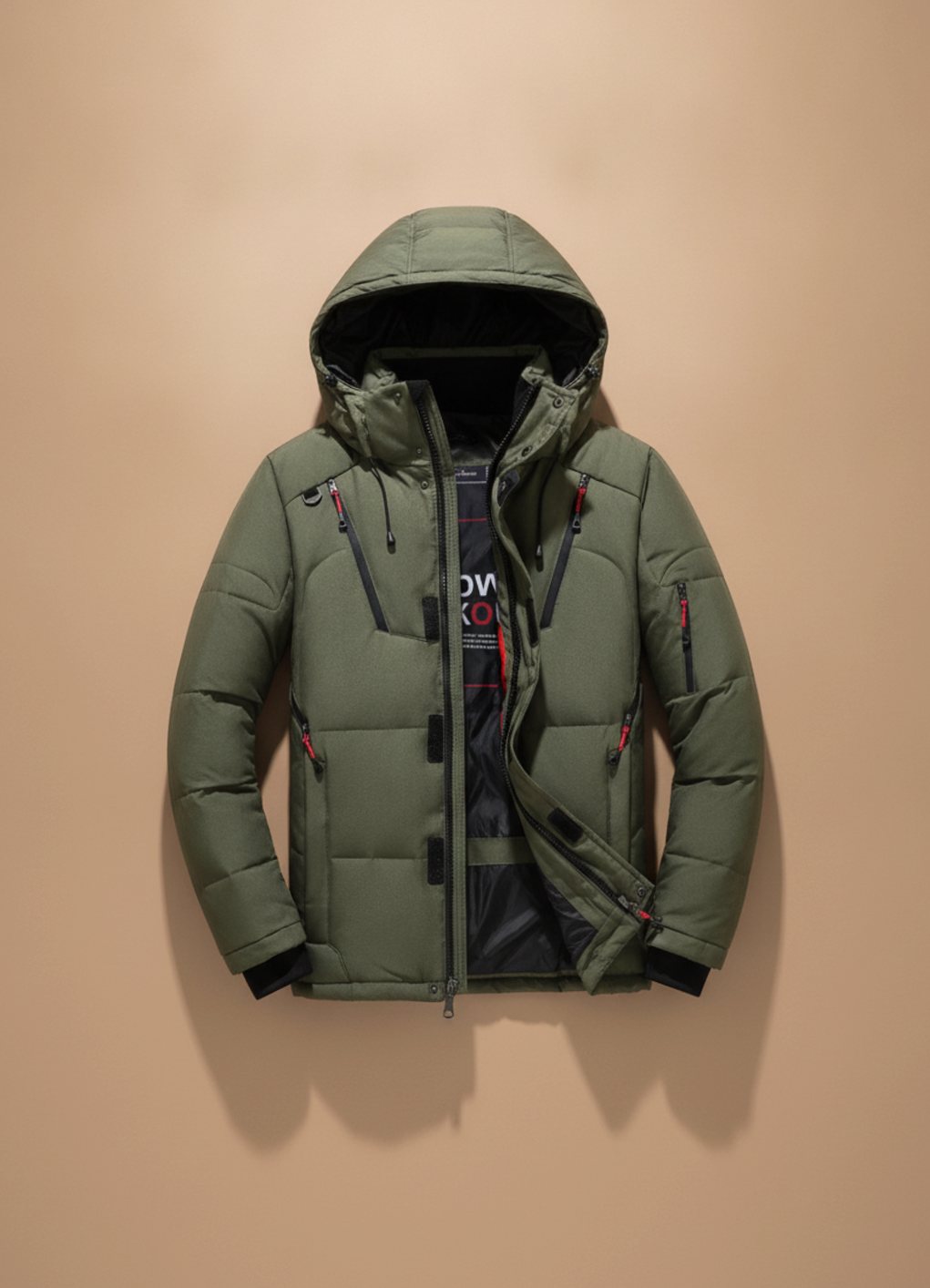 Chaqueta Acolchada de Plumón para Hombre con Capucha y Cuello Alto