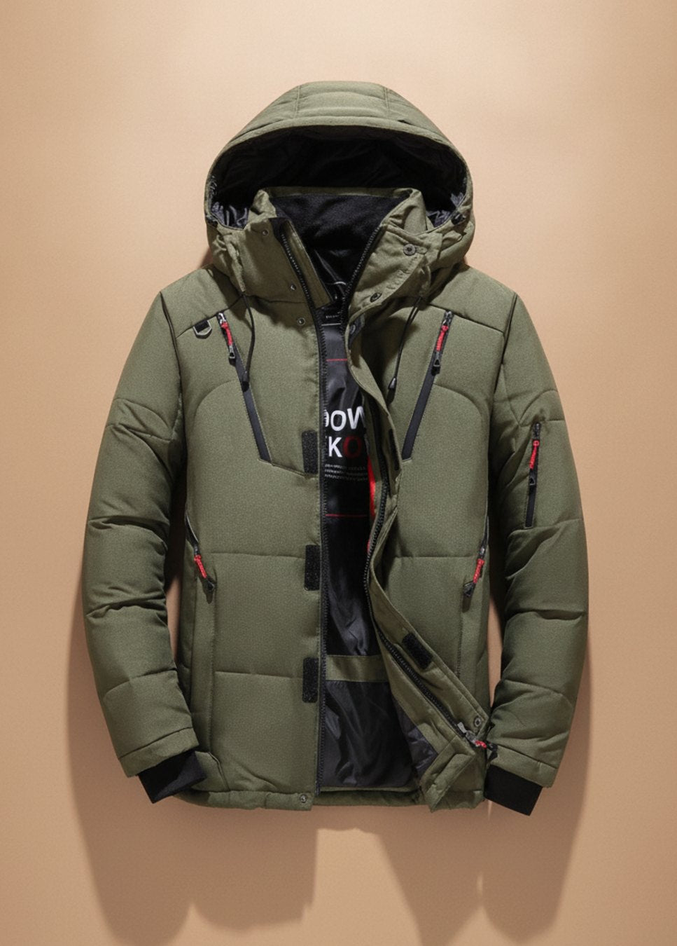 Chaqueta Acolchada de Plumón para Hombre con Capucha y Cuello Alto