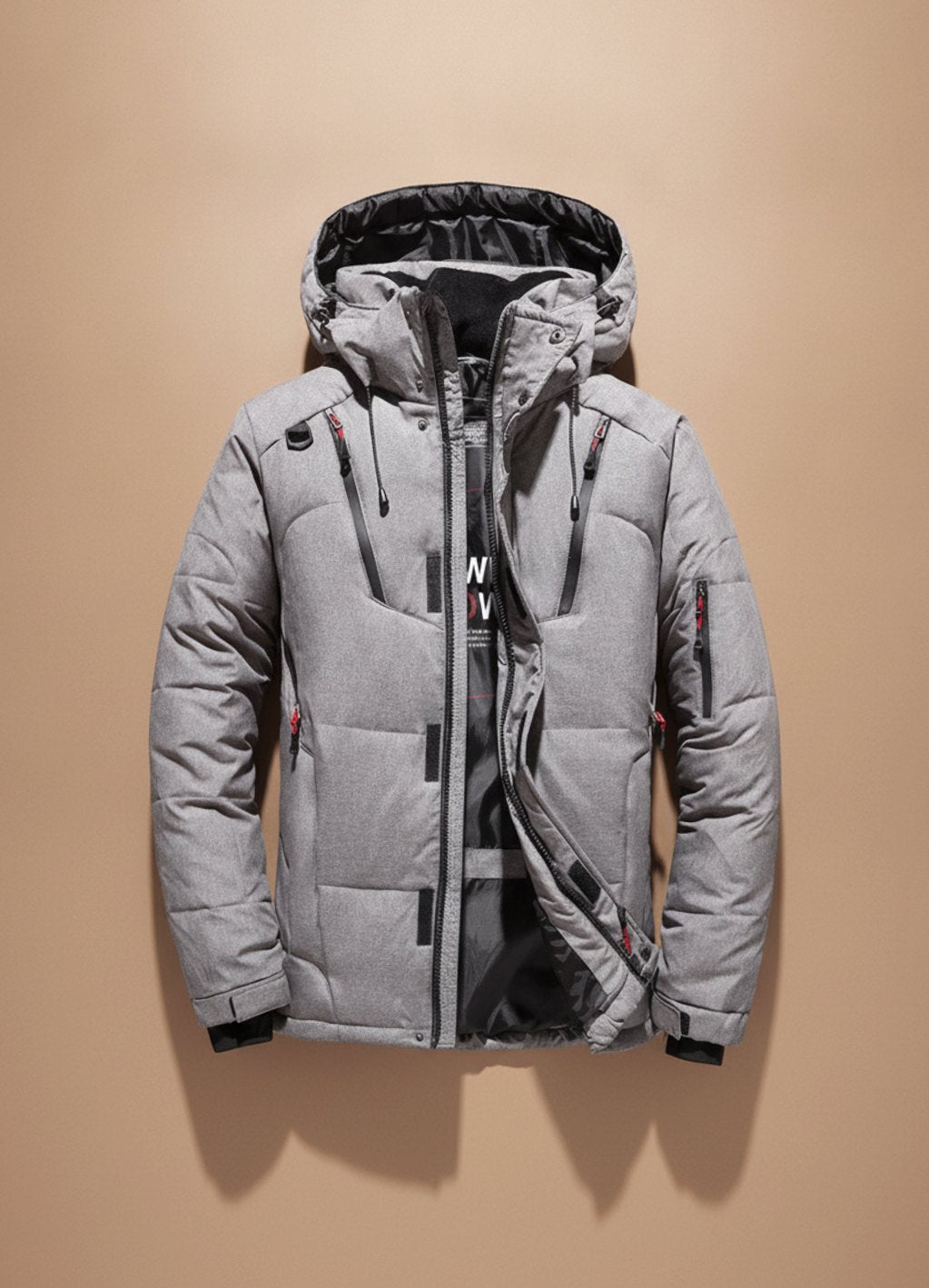 Chaqueta Acolchada de Plumón para Hombre con Capucha y Cuello Alto