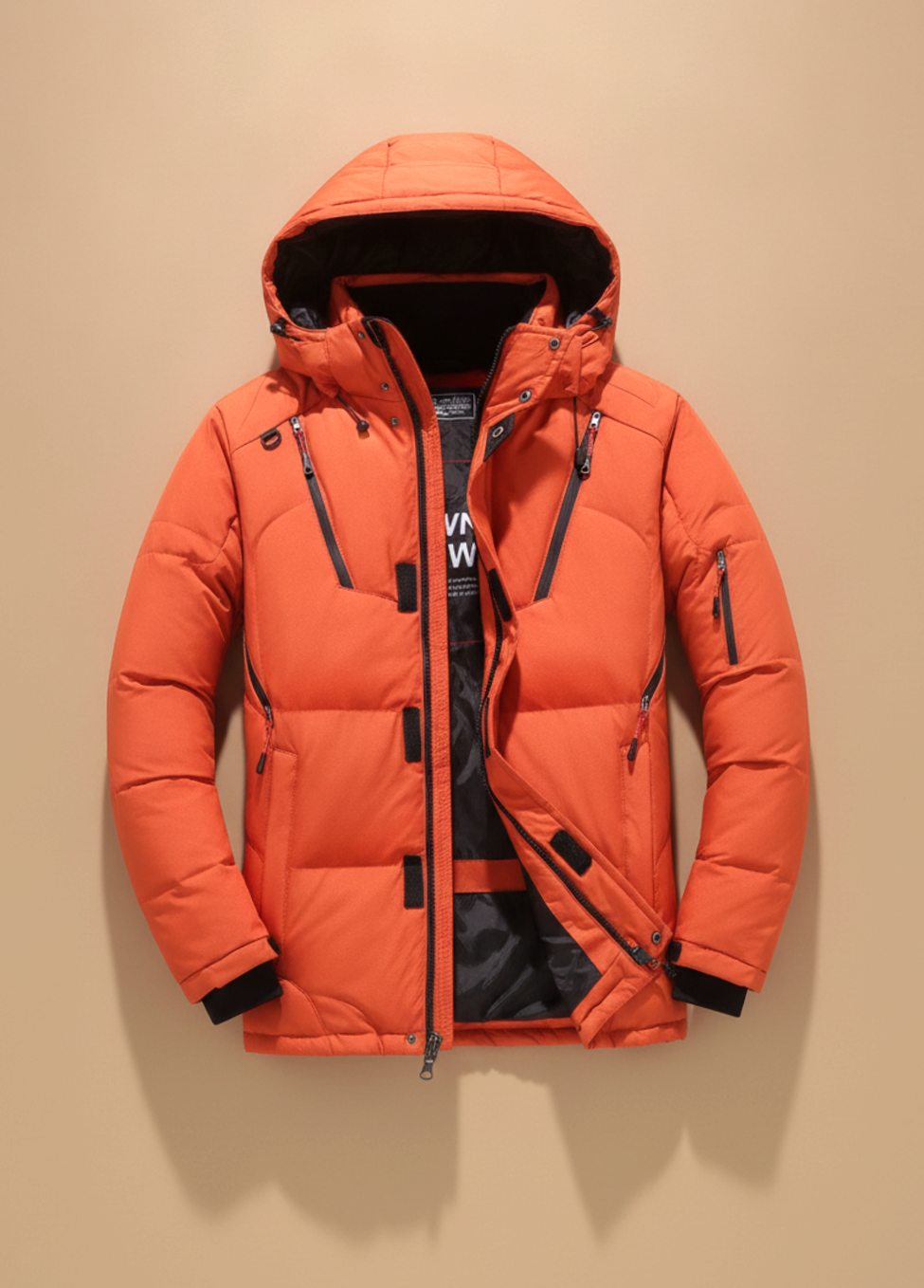 Chaqueta Acolchada de Plumón para Hombre con Capucha y Cuello Alto