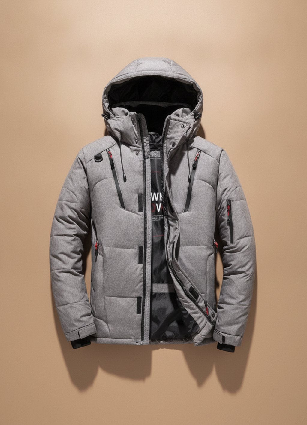 Chaqueta Acolchada de Plumón para Hombre con Capucha y Cuello Alto
