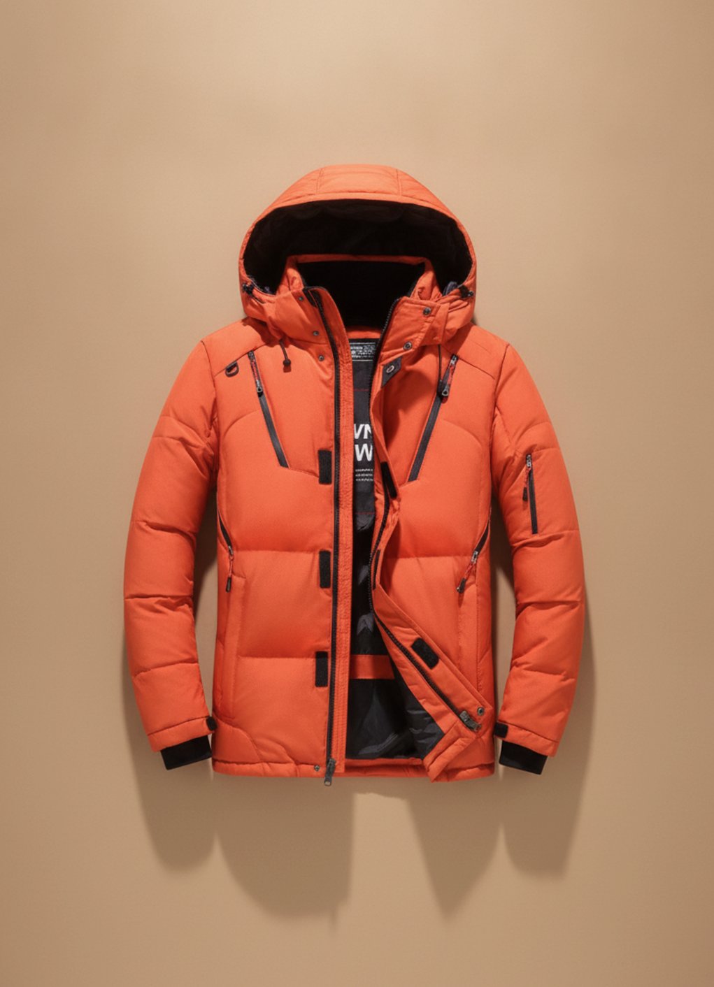Chaqueta Acolchada de Plumón para Hombre con Capucha y Cuello Alto