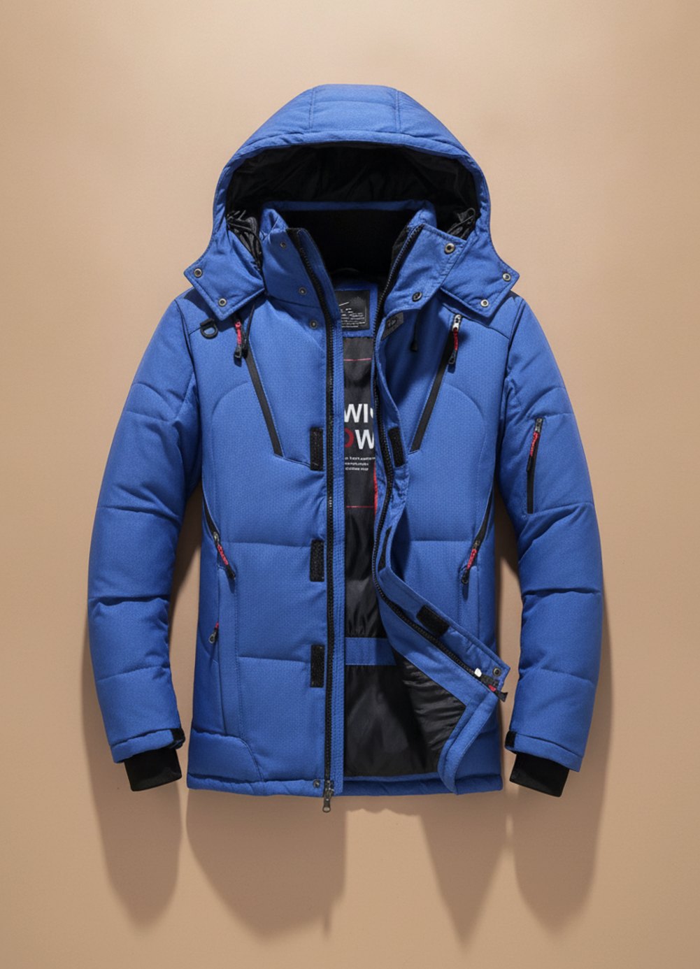 Chaqueta Acolchada de Plumón para Hombre con Capucha y Cuello Alto