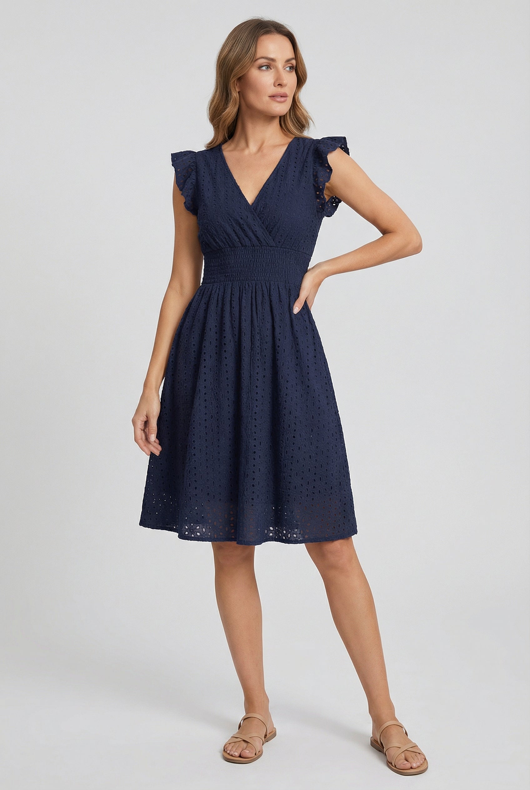 Vestido midi para mujer - corte evasé con cintura elástica fruncida | diario